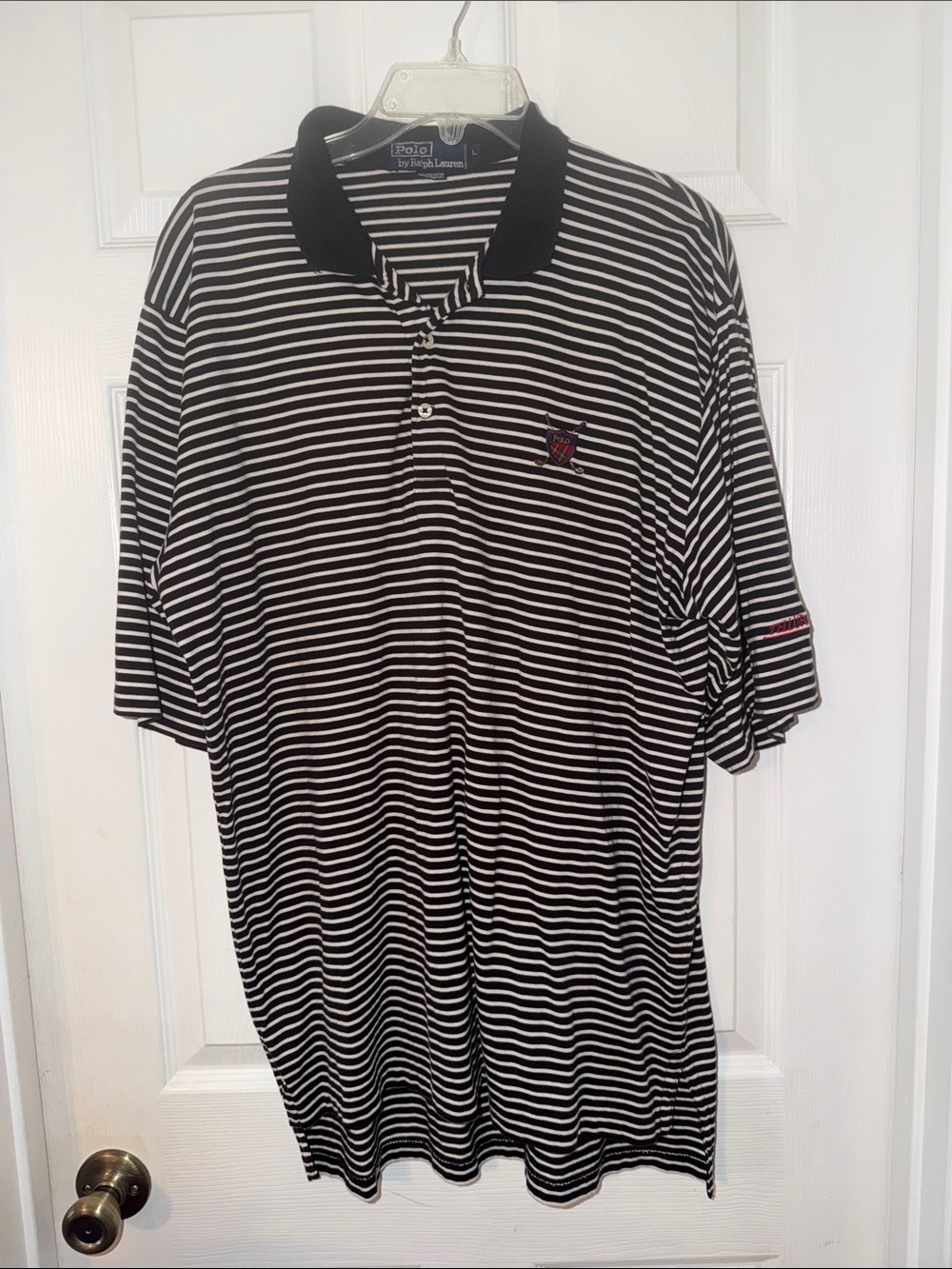 Men’s Ralph Lauren Chaps Polo shirt, size Large, Black & White stripes